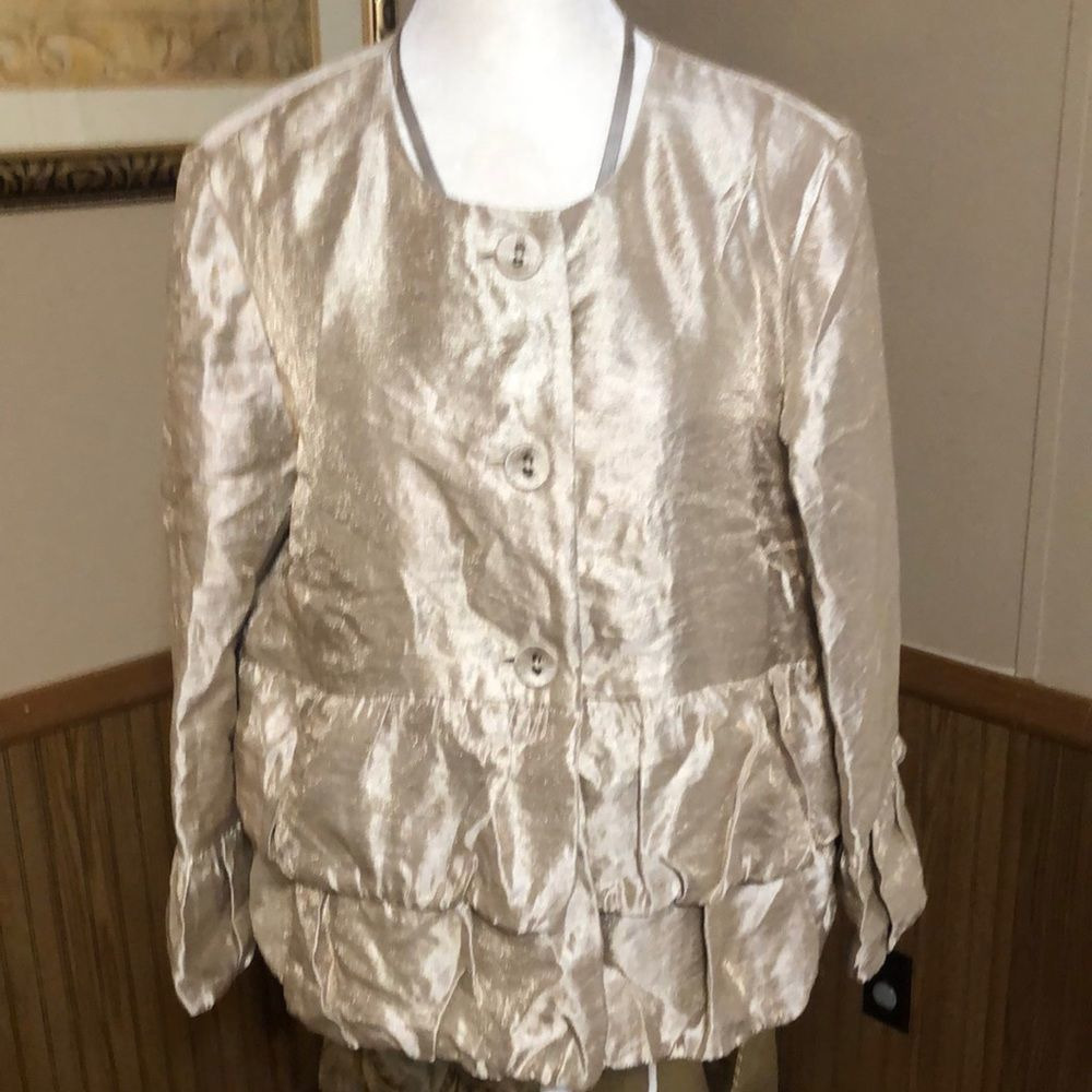 Ruby Rd gold sparkly button up  blouse / jacket 3/4 sleeves size 6